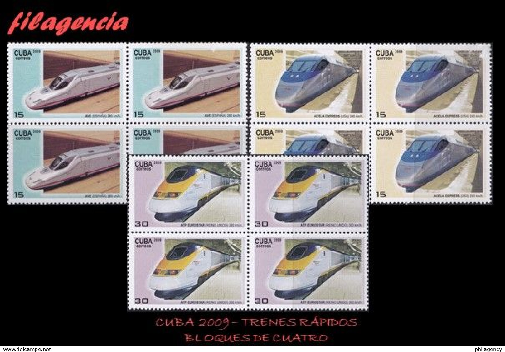 CUBA. BLOQUES DE CUATRO. 2009-09 TRENES RÁPIDOS - Ungebraucht