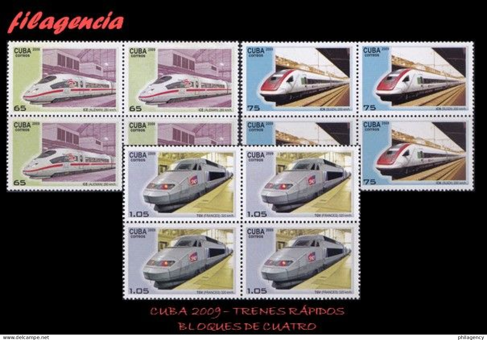 CUBA. BLOQUES DE CUATRO. 2009-09 TRENES RÁPIDOS - Unused Stamps