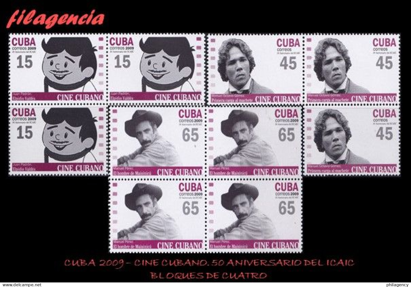 CUBA. BLOQUES DE CUATRO. 2009-10 50 AÑOS DEL CINE CUBANO REVOLUCIONARIO. 50 AÑOS DEL ICAIC - Nuevos