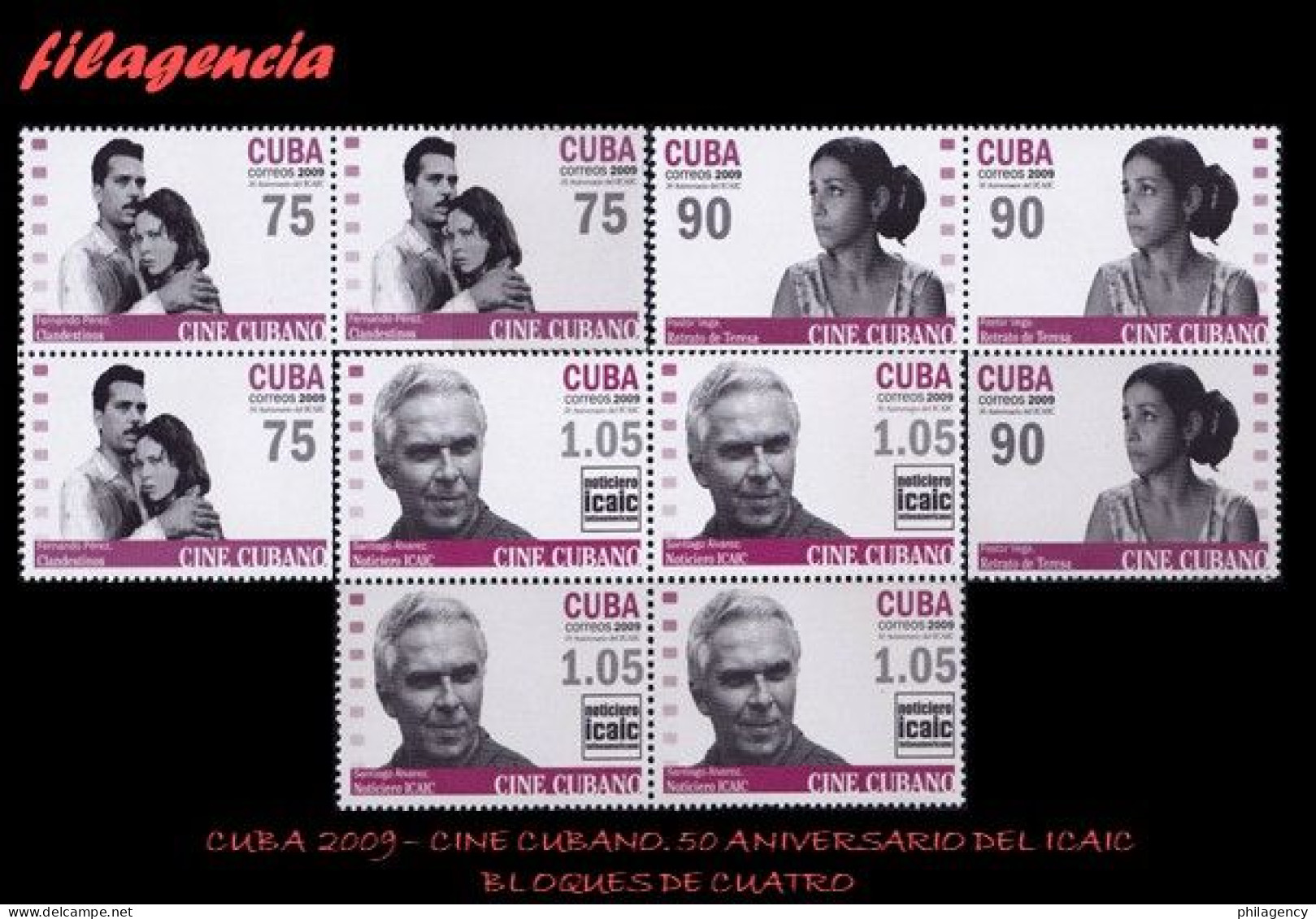 CUBA. BLOQUES DE CUATRO. 2009-10 50 AÑOS DEL CINE CUBANO REVOLUCIONARIO. 50 AÑOS DEL ICAIC - Ongebruikt