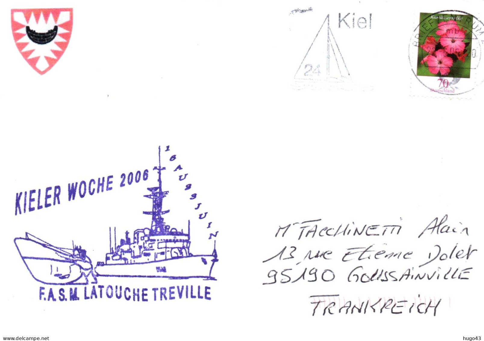 ENVELOPPE AVEC CACHET FREGATE LATOUCHE TREVILLE - KIELER WOCHE 2006 - LE 22/06/2006 - BEAU TIMBRE ALLEMAND - Poste Navale