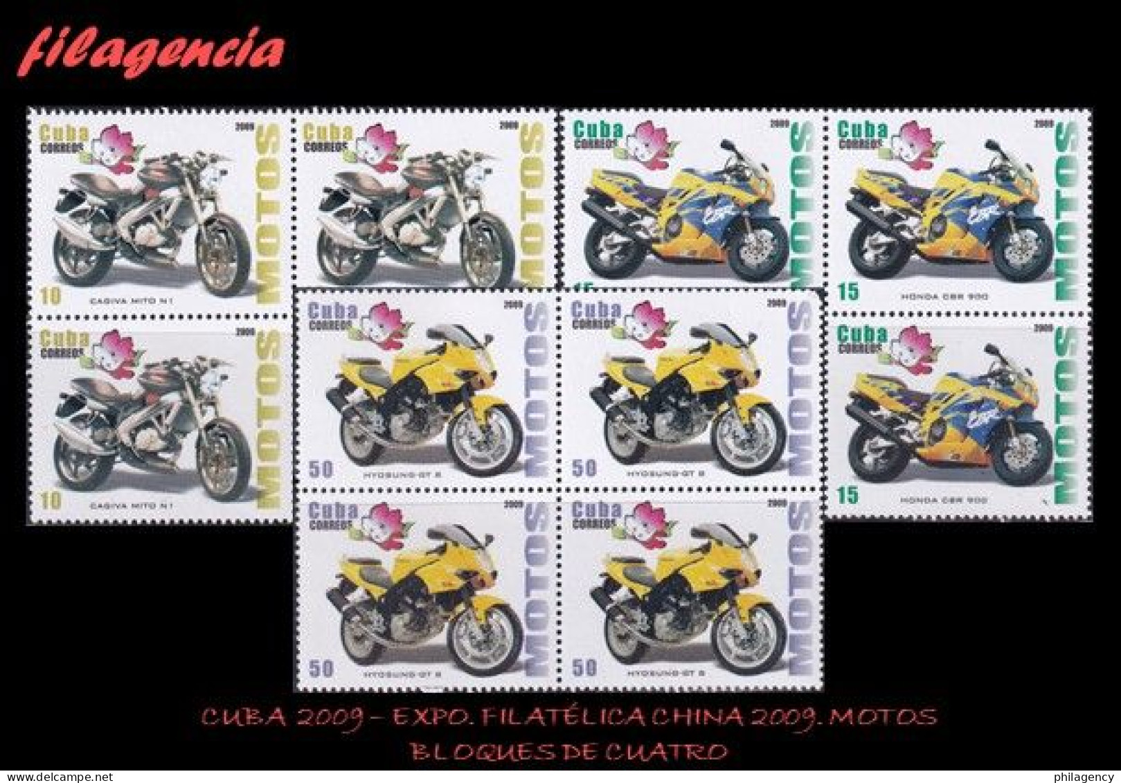 CUBA. BLOQUES DE CUATRO. 2009-12 EXPOSICIÓN FILATÉLICA CHINA 2009. MOTOCICLETAS - Ungebraucht