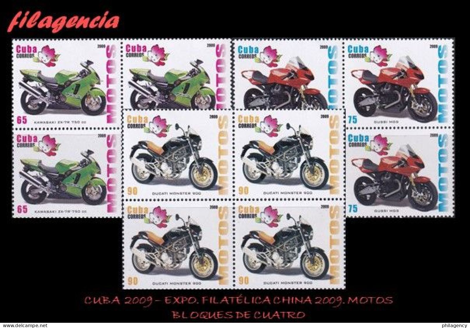 CUBA. BLOQUES DE CUATRO. 2009-12 EXPOSICIÓN FILATÉLICA CHINA 2009. MOTOCICLETAS - Ongebruikt