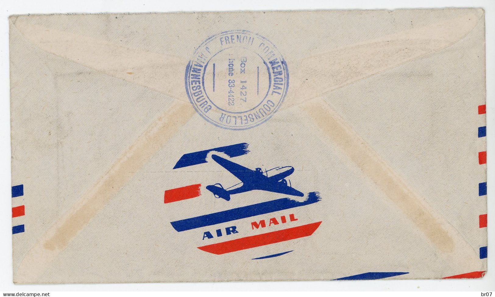 SUID AFRICA ENV 1949 FRENCH COMMERCIAL COUNSELLOR JOHANNESBURG LETTRE AVION - Storia Postale