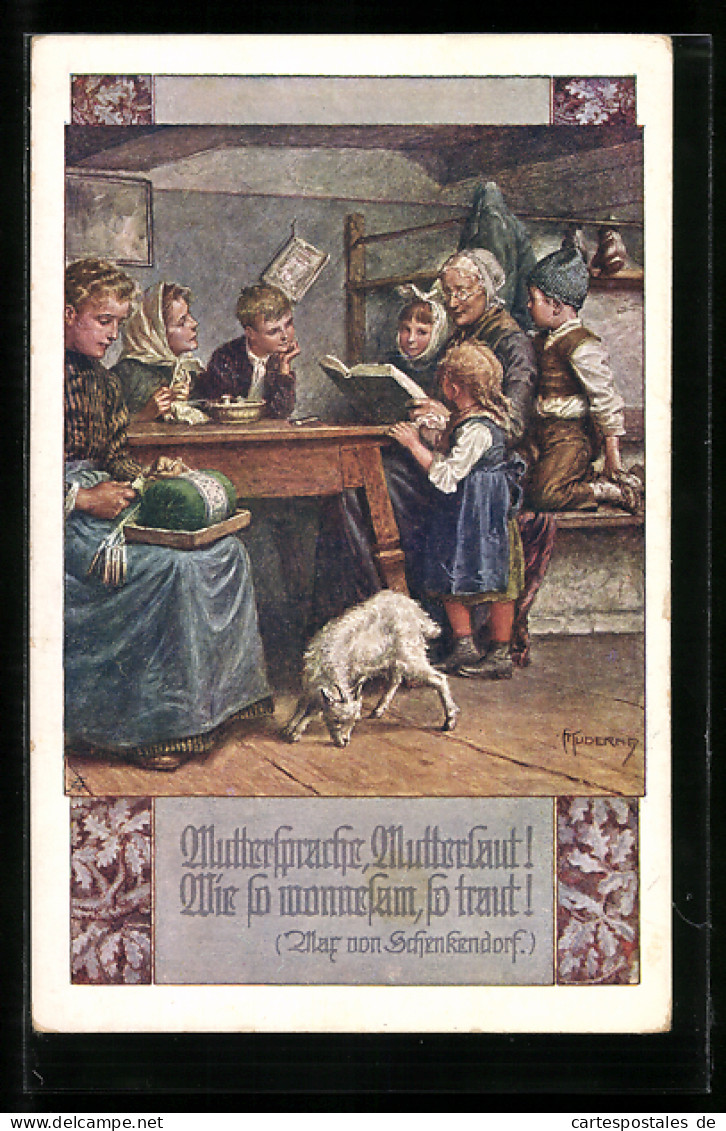 Künstler-AK Franz Kuderna, Deutscher Schulverein Nr. 792: Grossmutter Liest Kindern Etwas Vor  - Kuderna