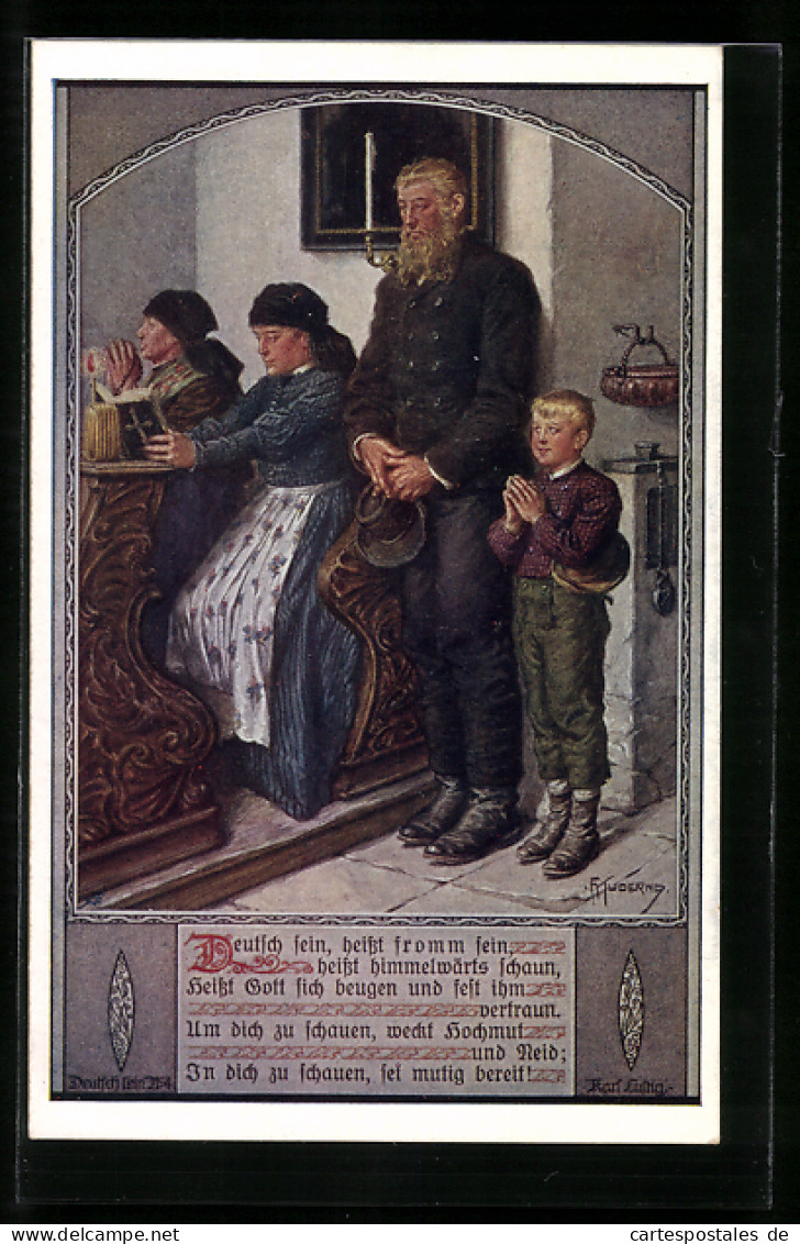 Künstler-AK Franz Kuderna, Deutscher Schulverein NR 804: Betende Familie In Der Kirche  - Weltkrieg 1914-18