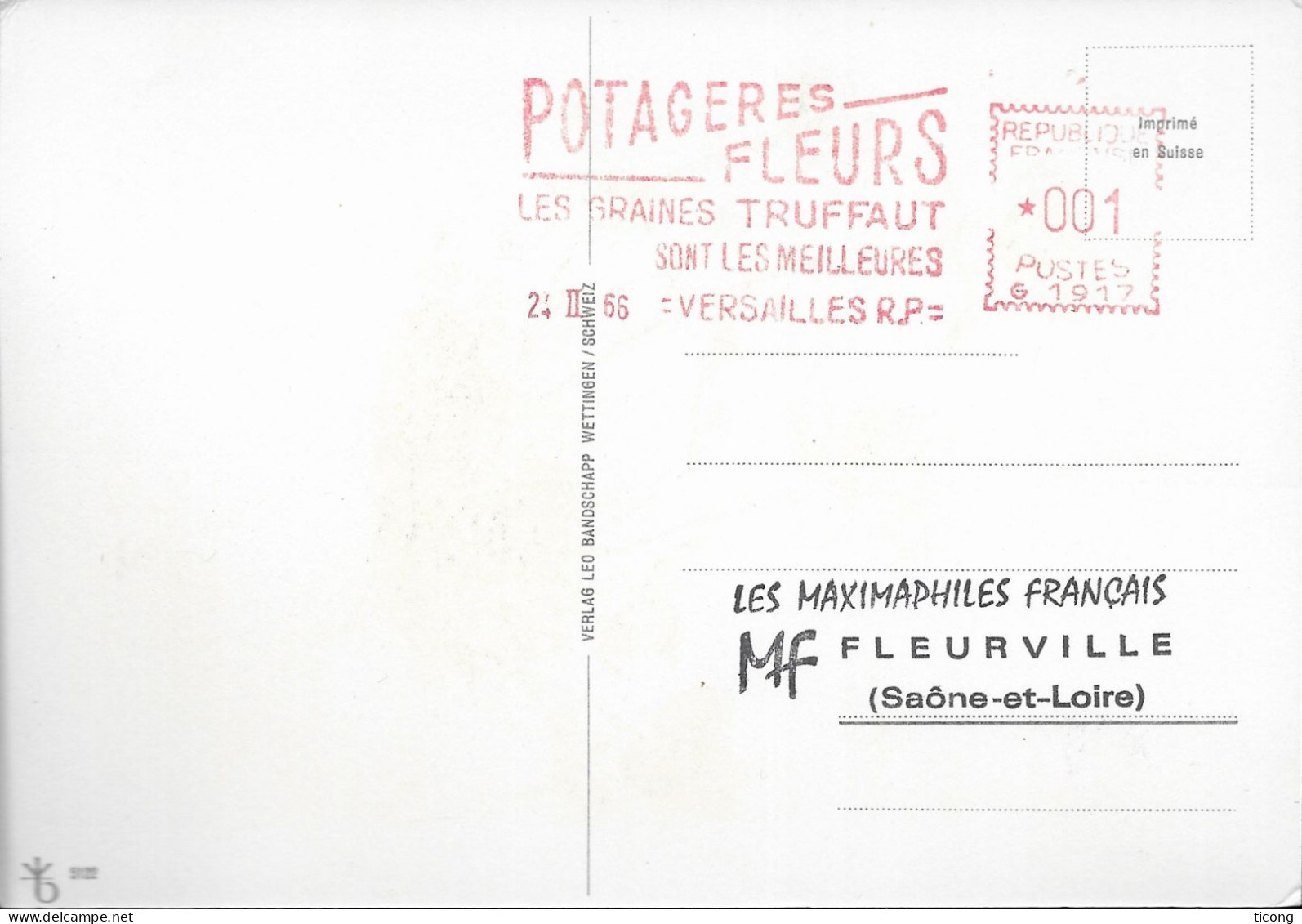 EMA LES GRAINES TRUFFAUT VERSAILLES 1966 - CARTE MAXIMUN TIMBRE TAXE LE TREFLE CACHET ROND FLEURVILLE,  A VOIR - Pubblicitari