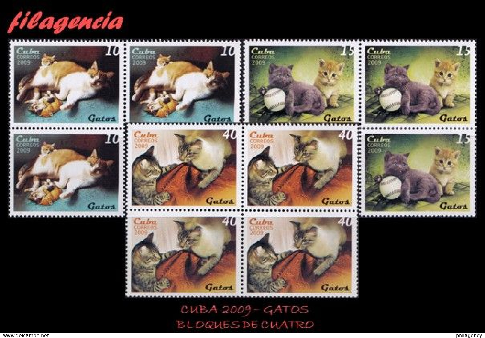 CUBA. BLOQUES DE CUATRO. 2009-13 FAUNA. GATOS - Unused Stamps