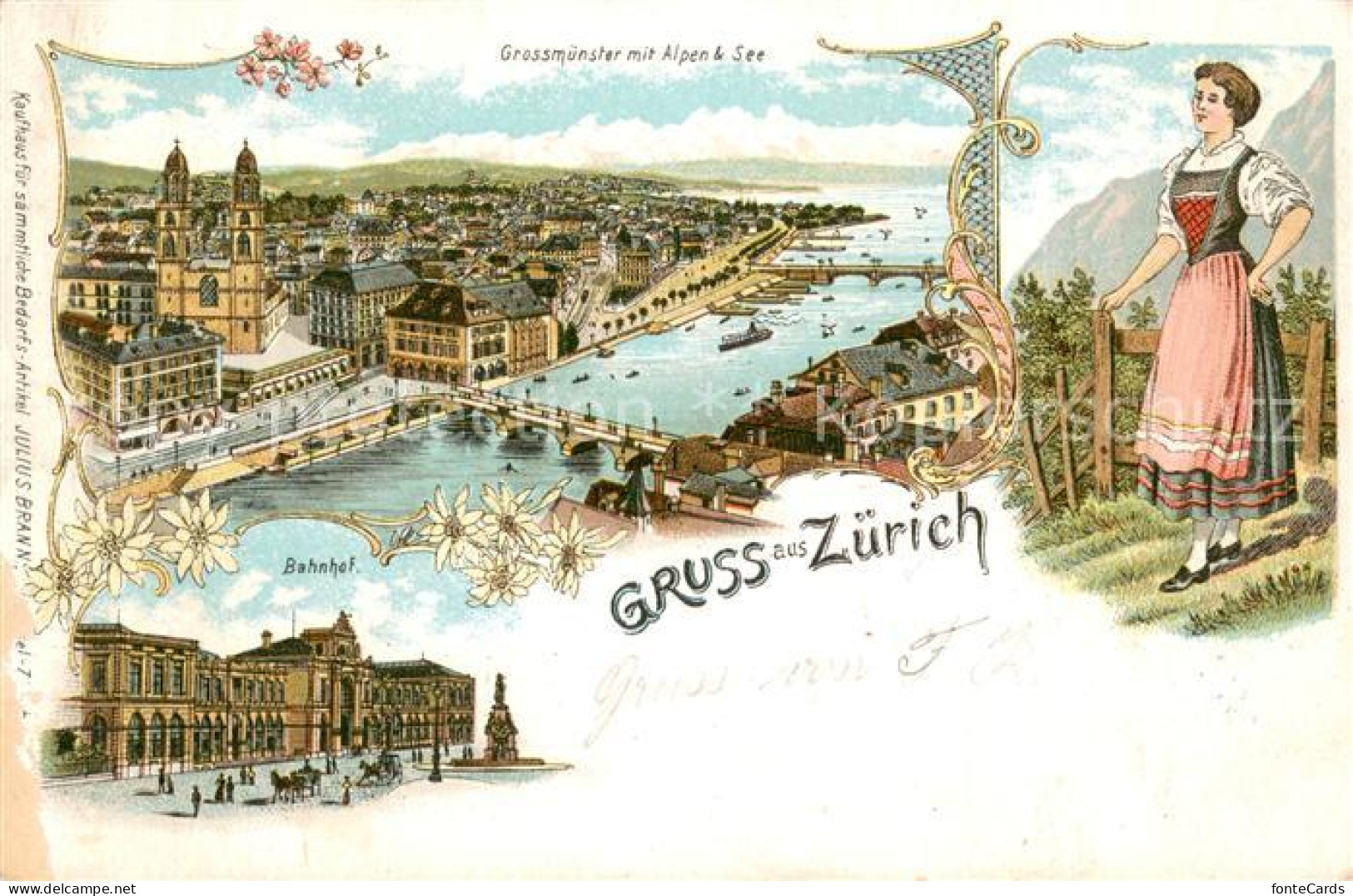 13729010 Zuerich ZH Grossmuenster Mit Alpen Und See Bahnhof Zuerich ZH - Autres & Non Classés