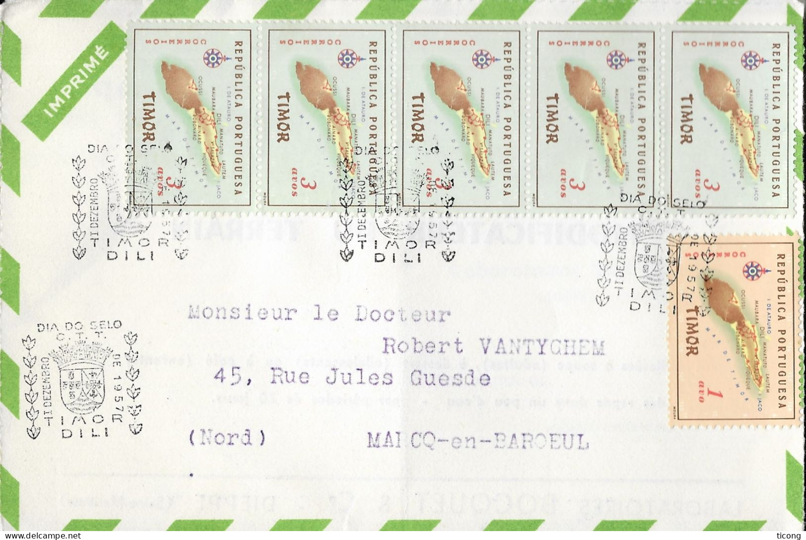 TIMOR PORTUGAL - IMPRIME PUCLICITAIRE CACHETS ARMOIRIES DE DILI 1957, TIMBRES DE L ILE ( LABORATOIRES BOCQUET DIEPPE ) - Timor