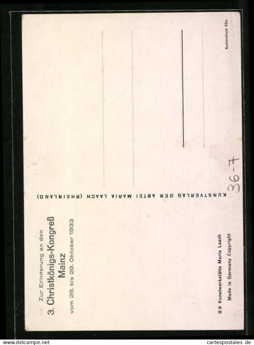 Künstler-AK Mainz, 3. Christkönigs-Kongress 1933  - Autres & Non Classés