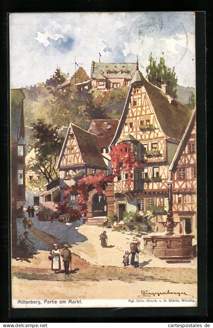 Künstler-AK Theodor Guggenberger: Miltenberg, Partie Am Markt  - Guggenberger, T.