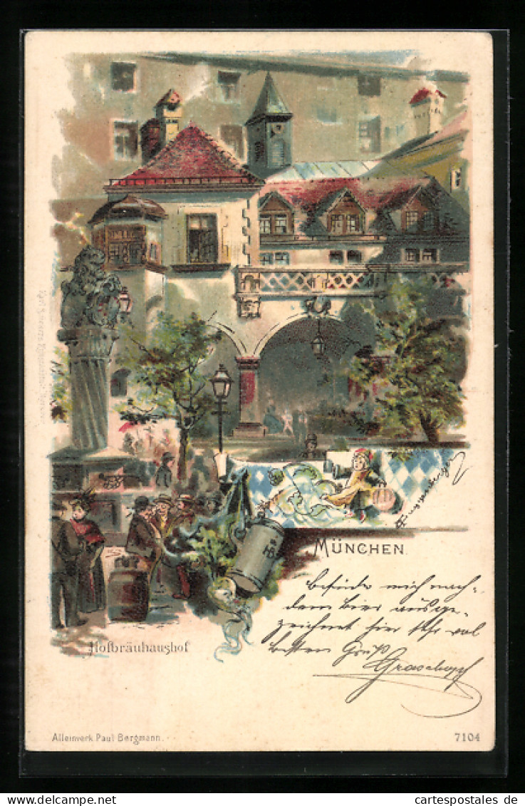 Künstler-AK Theodor Guggenberger: München, Gasthaus Hofbräuhaus, Hof  - Guggenberger, T.