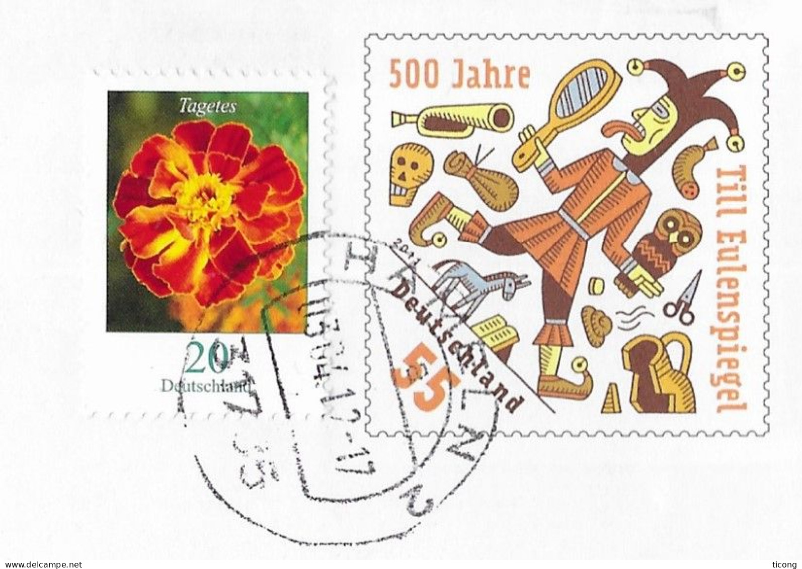 HAMBOURG ALLEMAGNE 2012 - ENTIER POSTAL TILL  EULENSPIEGEL DE 2011, FLEUR, LETTRE AYANT VOYAGEE POUR LA FRANCE, A VOIR - Briefe U. Dokumente