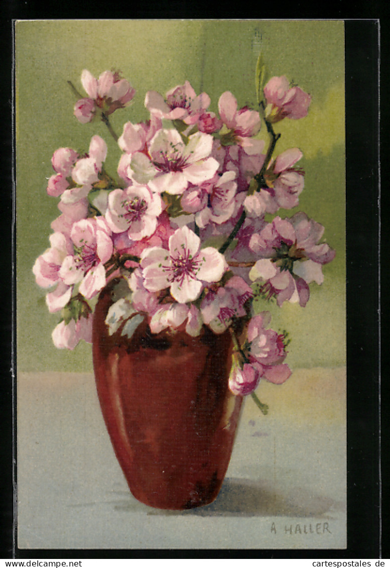 Künstler-AK Anna Haller: Rosa Blüten In Der Vase  - Haller, A.