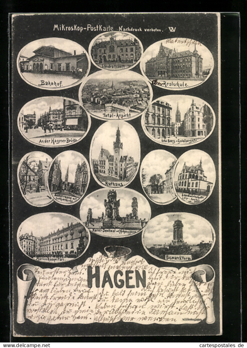AK Hagen, Bismarckturm, Südstrasse, Rathaus, Realschule  - Hagen