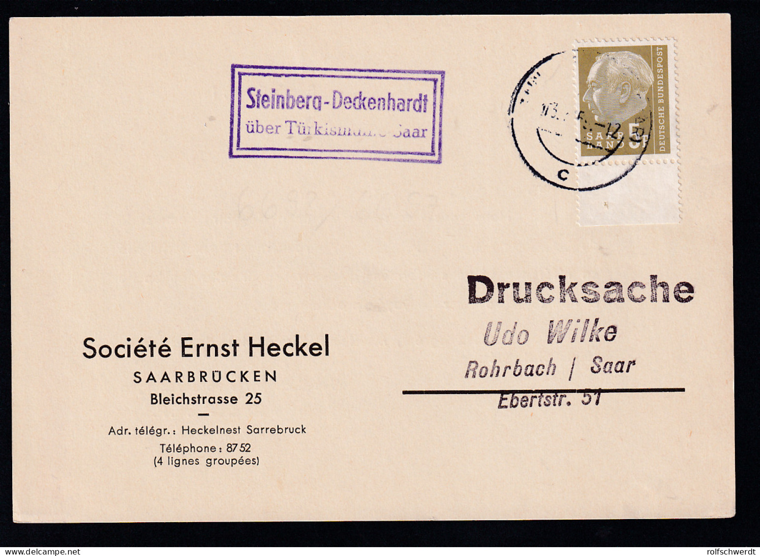 Theodor Heuss 5 F. Auf Sammler-Postkarte (Ernst Heckel) Aus Steinberg-Deckenhardt über  - Autres & Non Classés