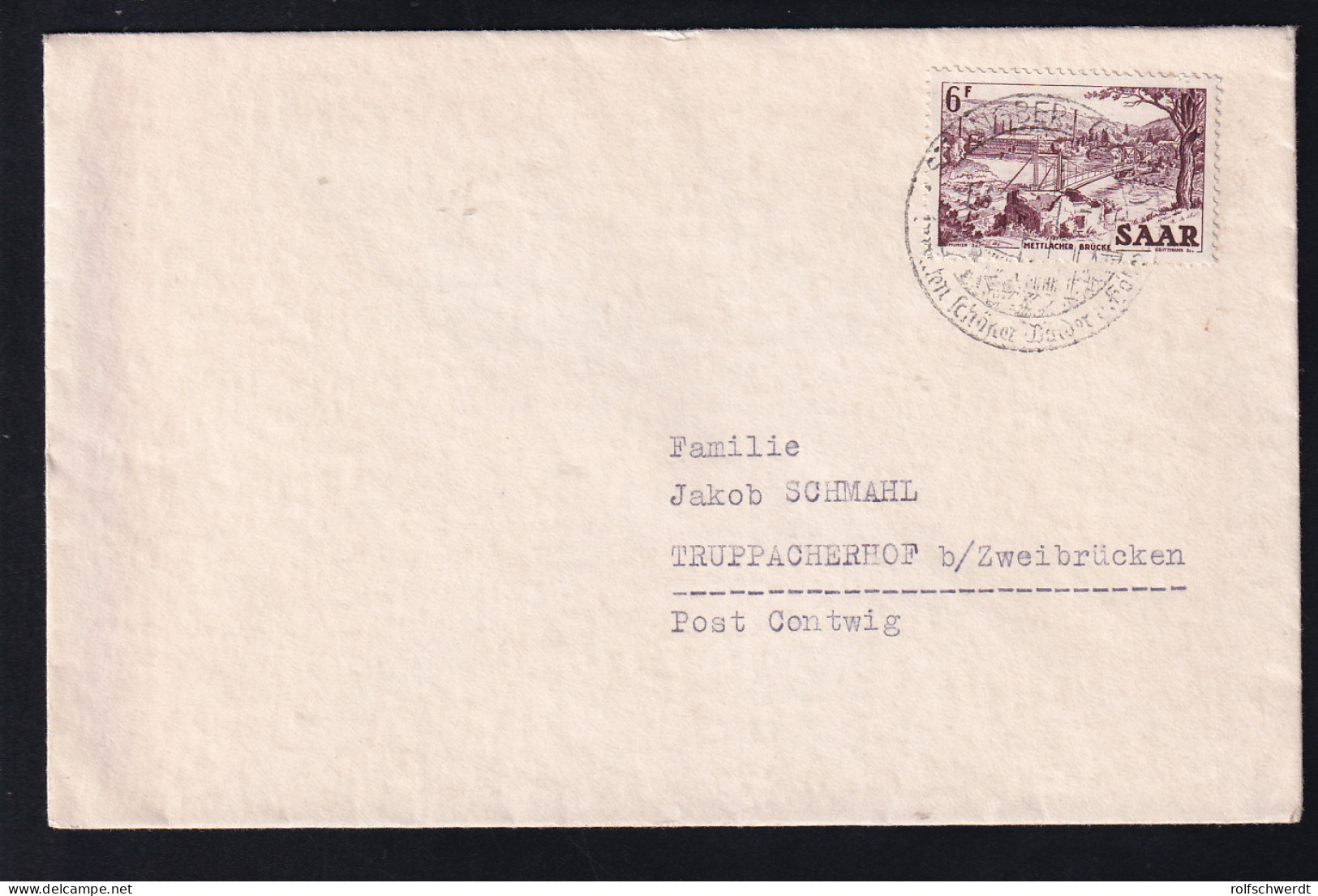 Freimarke 6 Fr. Auf Brief Ab Saarbrücken Nach Truppacherhof B. Zweibrücken - Other & Unclassified