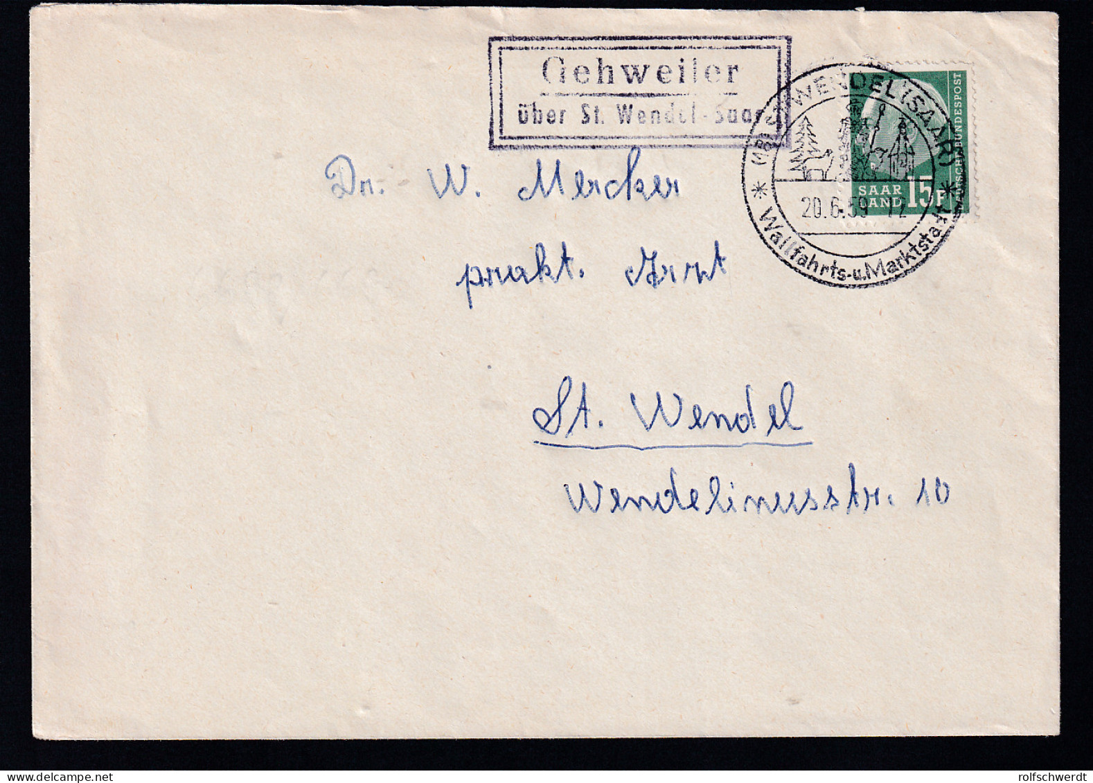 Theodor Heuss 15 F. Auf Brief Aus Gehweiler +ber St- Wendel (Saar) Hnach St. Wendel - Sonstige & Ohne Zuordnung