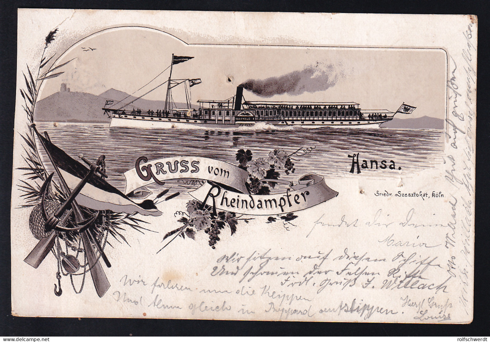 Gruss Vom Rheindampfer "Hansa", Karte Nadellöcher - Steamers