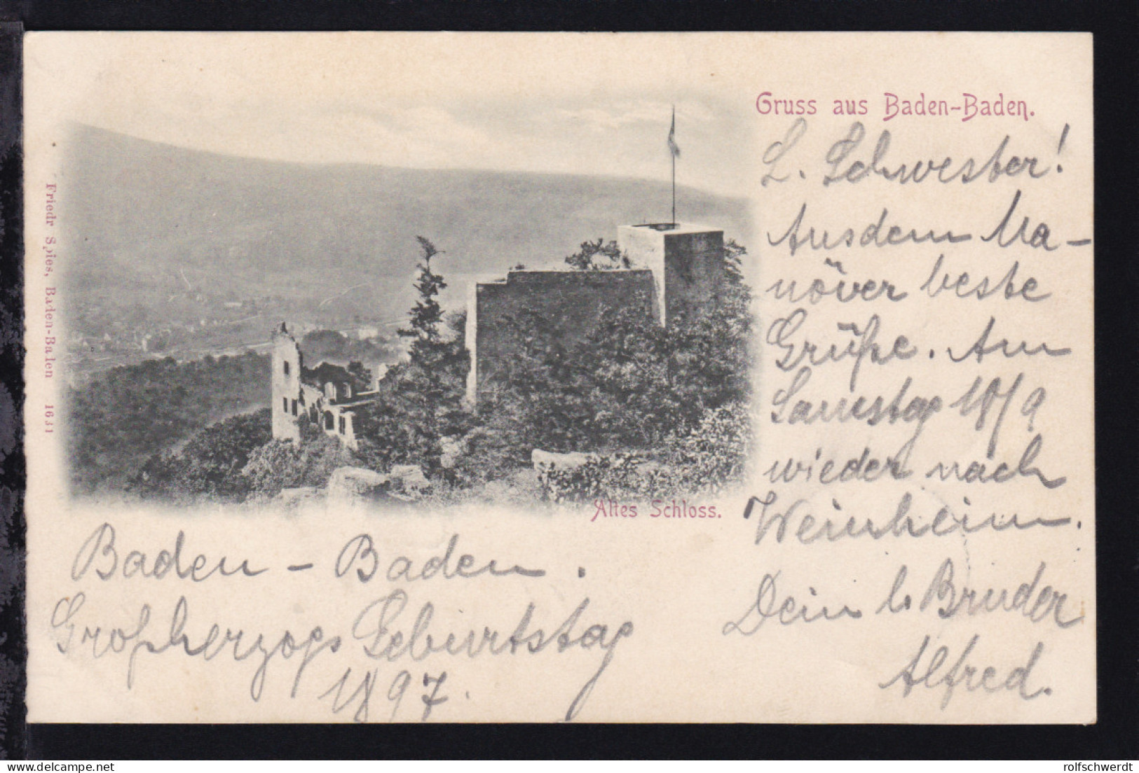 Baden-Baden (Altes Schloss), Gruss Aus, 1897 - Otros & Sin Clasificación