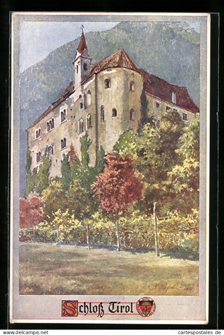 Künstler-AK E.F. Hofecker Deutscher Schulverein Nr. 337: Schloss Tirol, Ansicht Mit Bergpanorama  - Guerra 1914-18