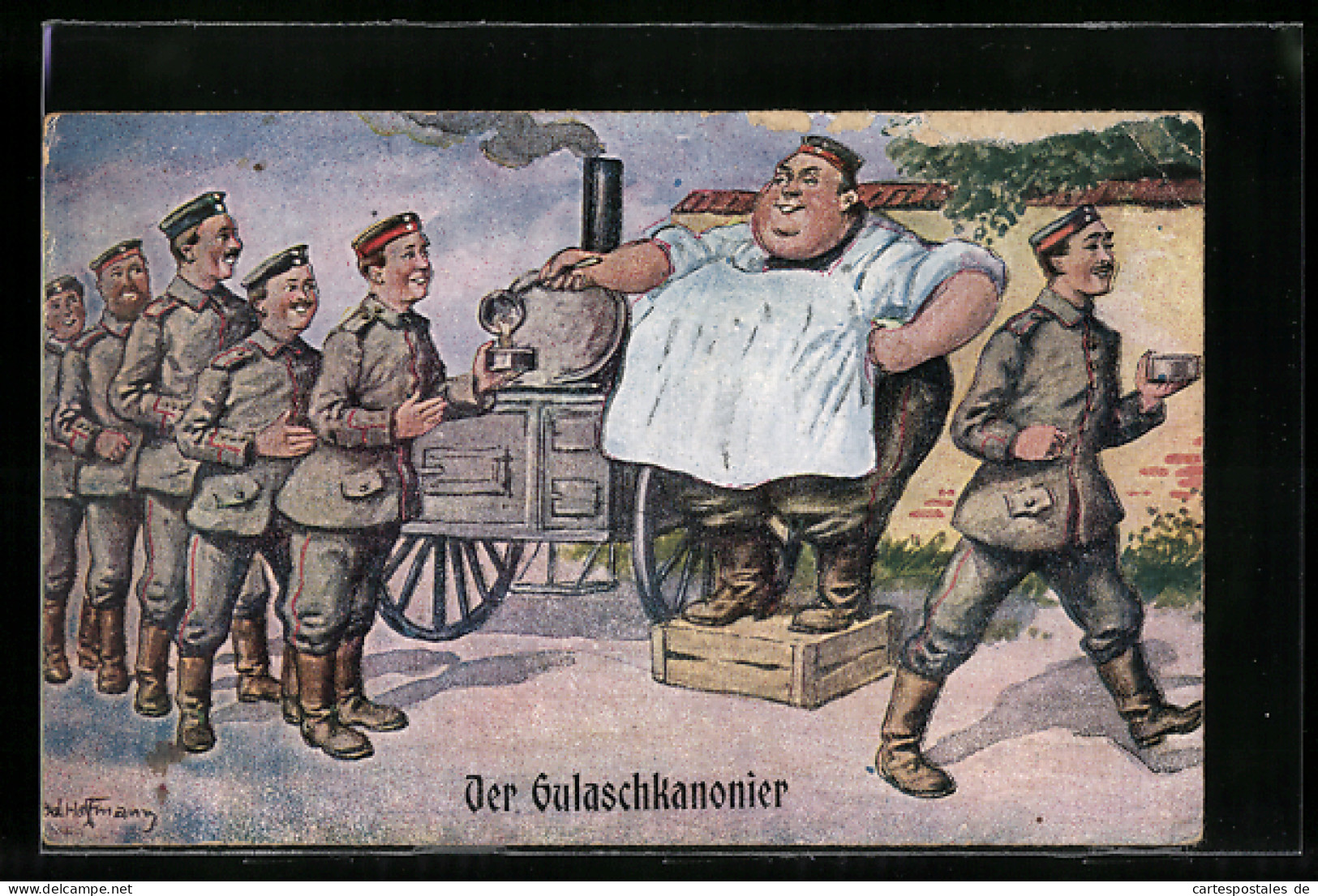 Künstler-AK Ad. Hoffmann: Soldaten Bei Der Essensausgabe An Der Gulaschkanone  - Hoffmann, Ad.