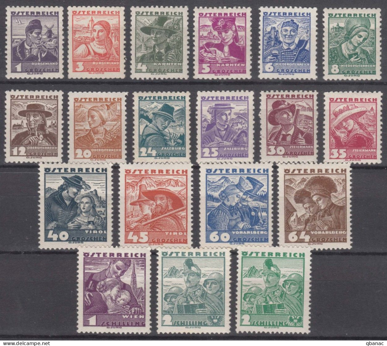 Austria 1934 Mi#567-585 Mint Never Hinged, 20 Gr. And 64 Gr. Lightly Hinged - Nuovi