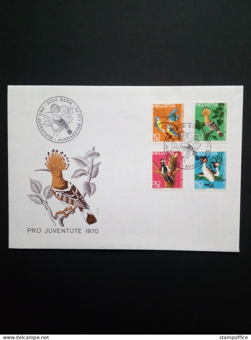 SCHWEIZ MI-NR. 936-939 FDC PRO JUVENTUTE 1970 EINHEIMISCHE VÖGEL(III) SPECHT MEISE - FDC