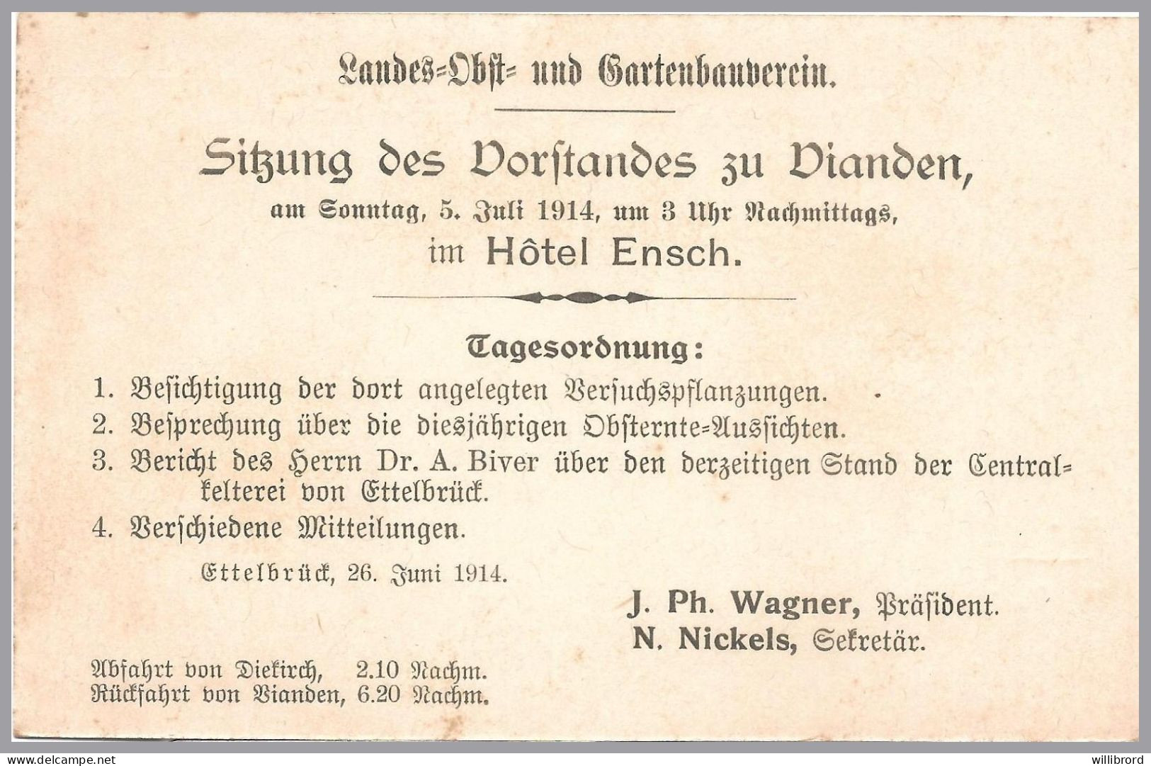 LUXEMBOURG - 1914-1918 Luxembourg State Fruit & Horticulture Assn. Meeting Notices - On 5 Printed Back Postal Cards - Sonstige & Ohne Zuordnung