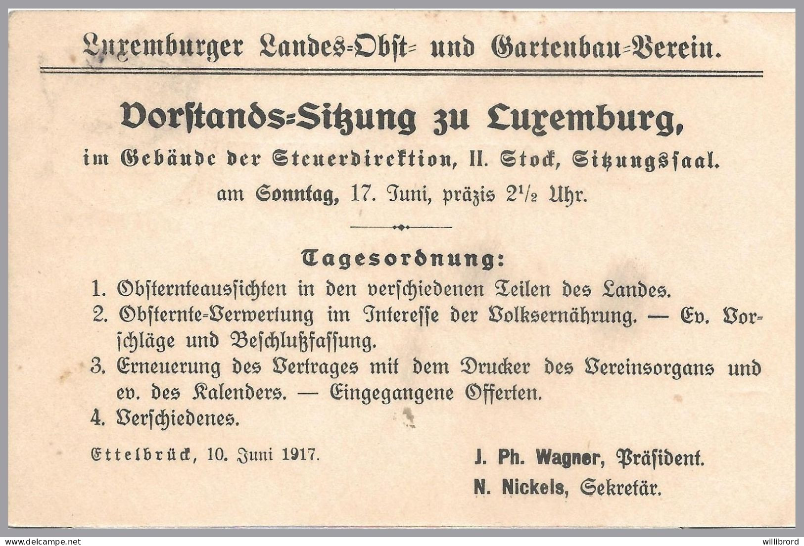 LUXEMBOURG - 1914-1918 Luxembourg State Fruit & Horticulture Assn. Meeting Notices - On 5 Printed Back Postal Cards - Sonstige & Ohne Zuordnung