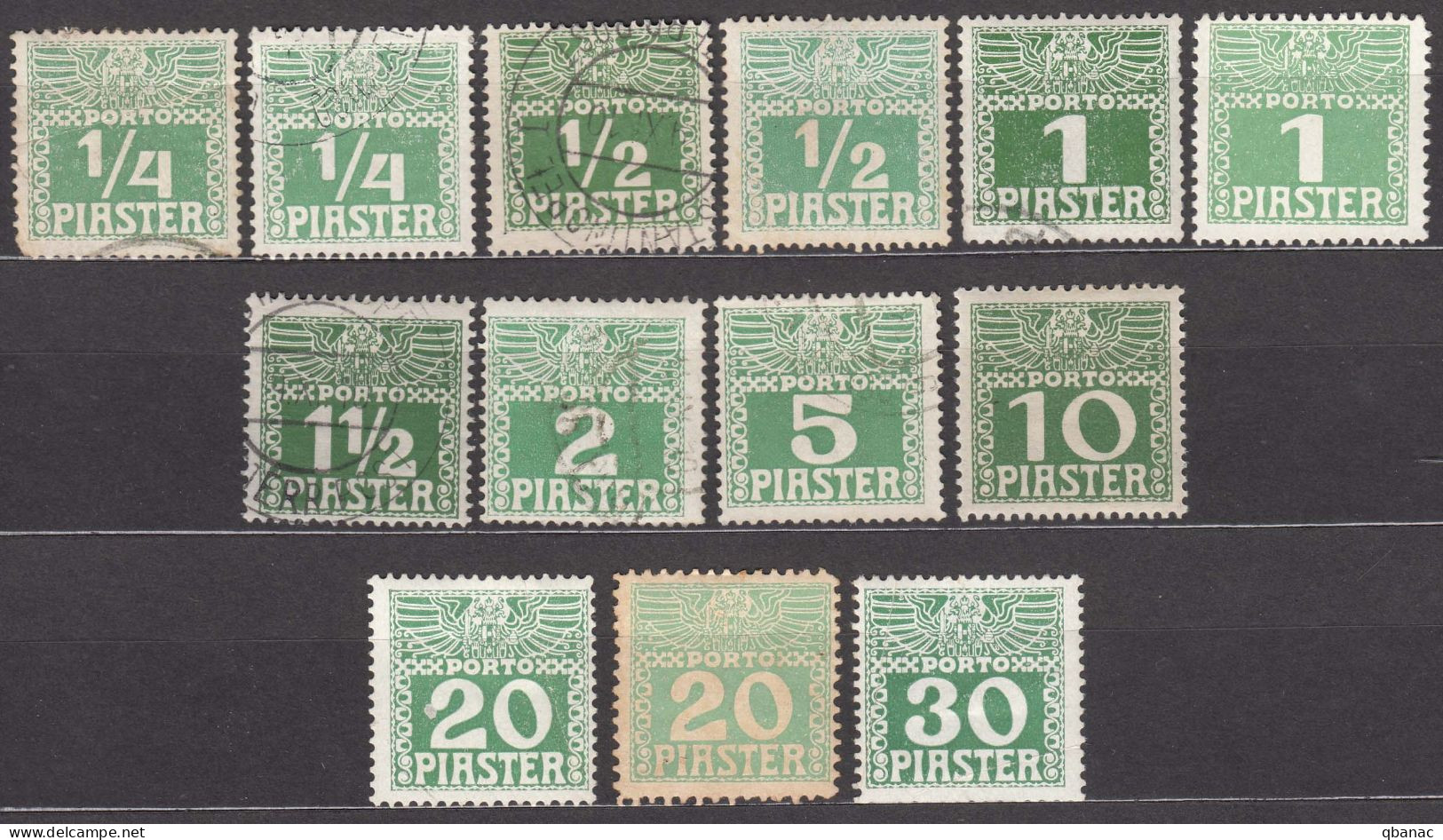 Austria Post Offices Levant 1908 Porto Mi#6-14 Mint Hinged/used, Complete Set With Diff. Types - Ungebraucht