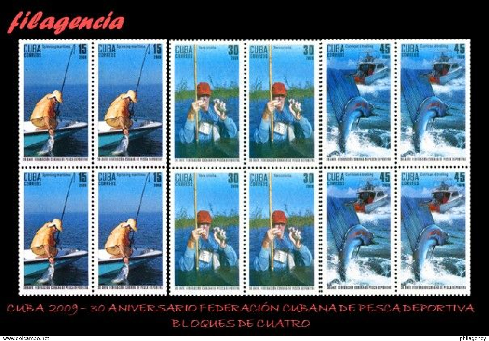 CUBA. BLOQUES DE CUATRO. 2009-37 30 ANIVERSARIO DE LA FEDERACIÓN DE PESCA DEPORTIVA - Ungebraucht