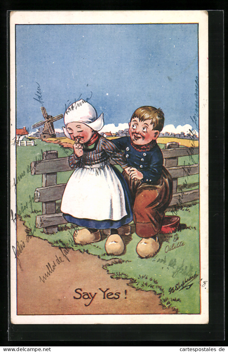 Künstler-AK George Edward Shepheard: Say Yes, Holländische Kinder  - Shepheard