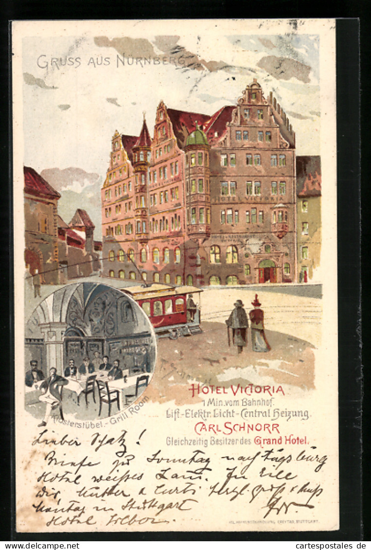 Lithographie Nürnberg, Hotel Victoria, Kloster-Stübel-Grill Room  - Nuernberg