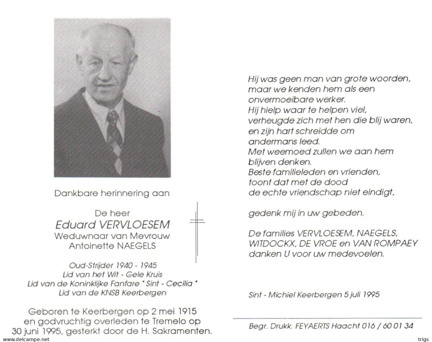 Eduard Vervloesem (1915-1995) ~ Oudstrijder (1940-1945) - Imágenes Religiosas