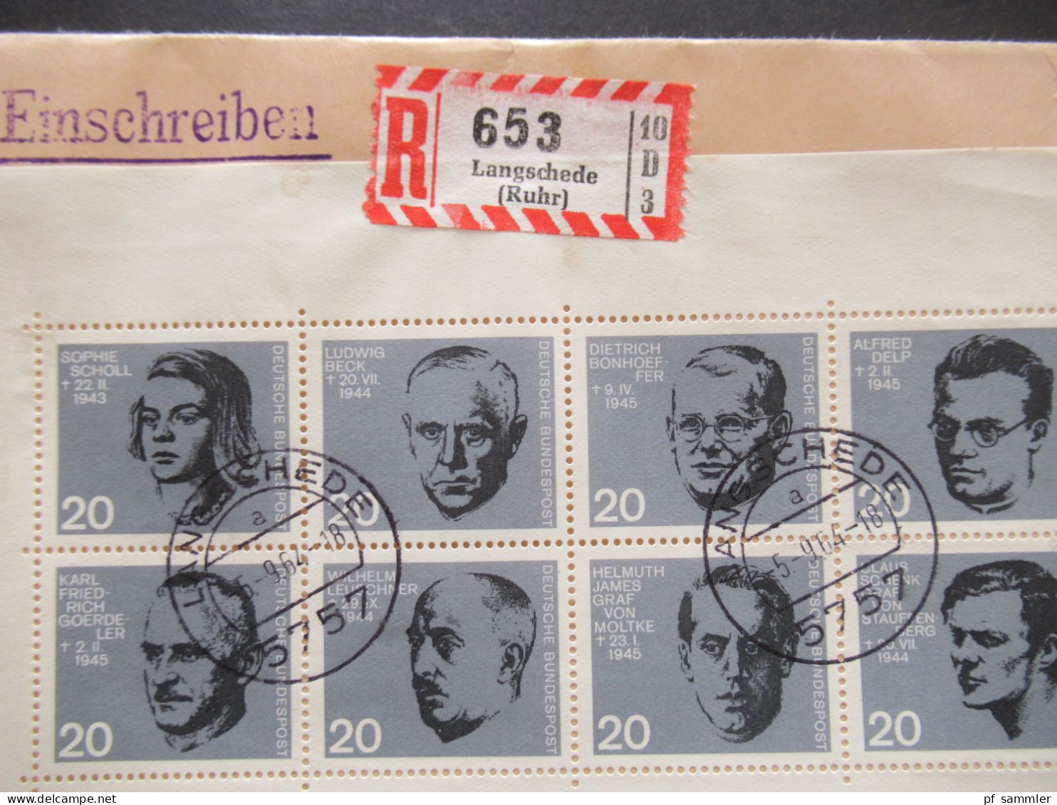 BRD 1964 Block 3 Widerstandskämpfer MiF Einschreiben Durch Eilboten Express Beleg Langscheide (Ruhr) - Menden Gesendet - Covers & Documents