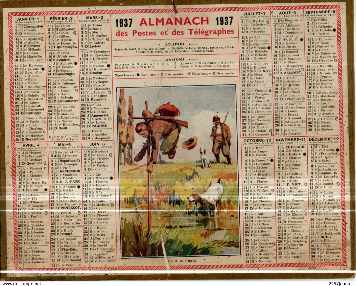 Almanach Des PTT 1937 Saut à La Perche  Département De  L' Hérault Au Dos - Tamaño Grande : 1921-40