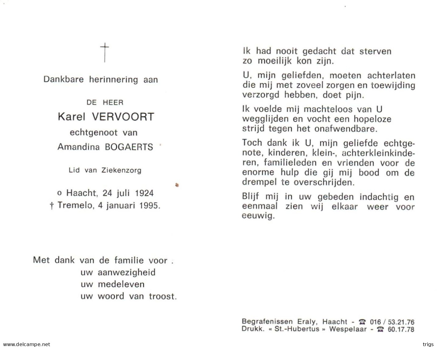 Karel Vervoort (1924-1995) - Devotieprenten