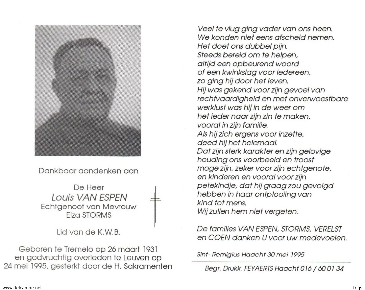 Louis Van Espen (1931-1995) - Devotieprenten