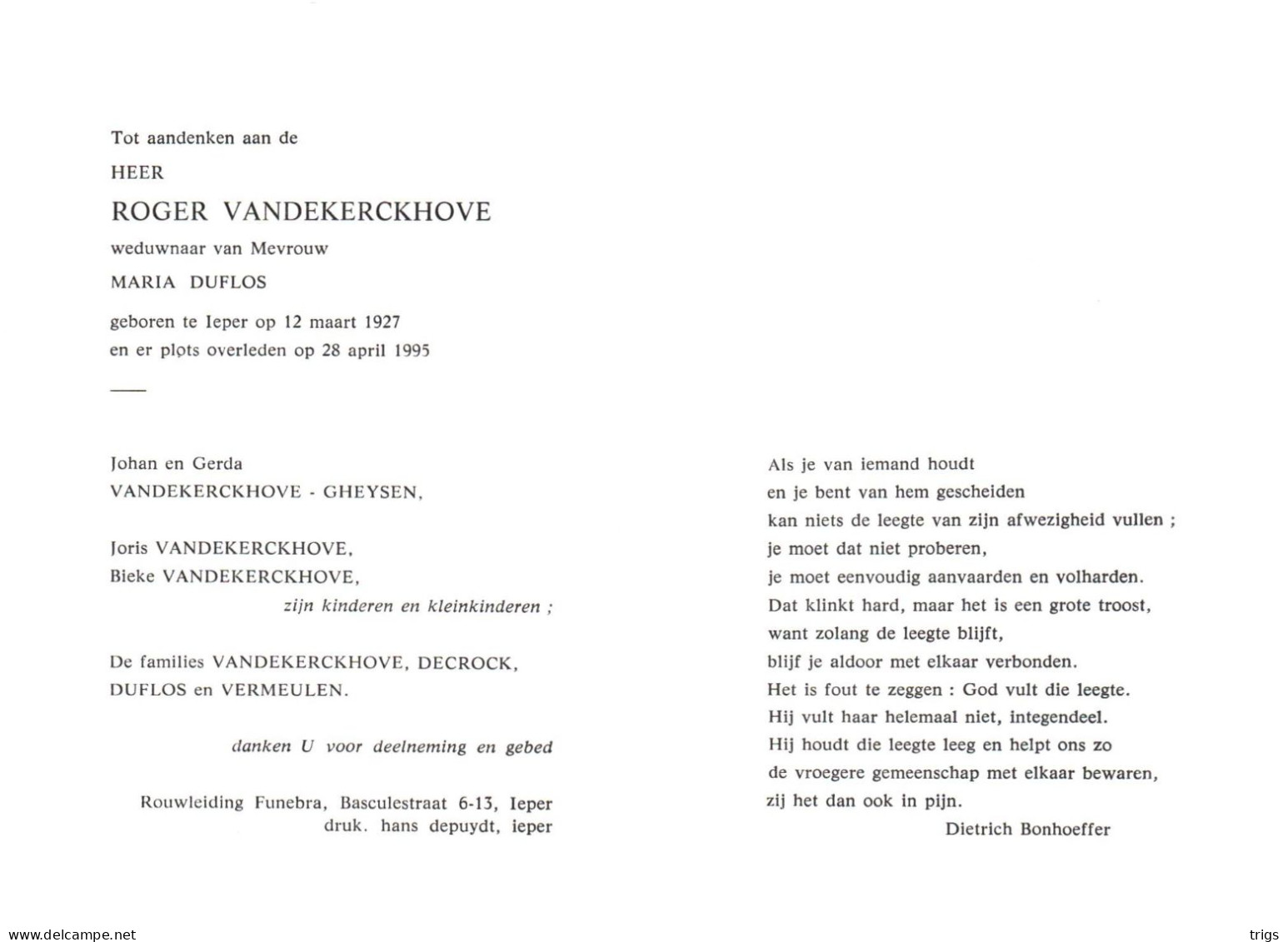 Roger Vandekerckhove (1927-1995) - Images Religieuses