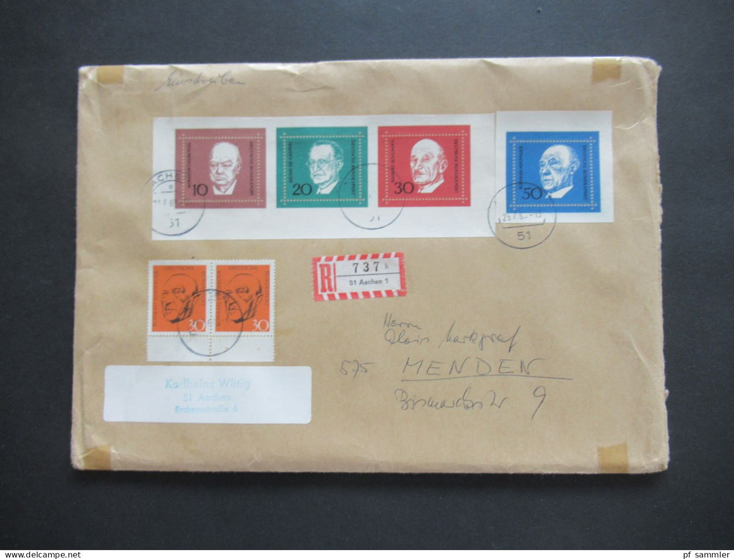 BRD 1968 Block 4 kleiner Belegeposten mit 12x FDC als Einschreiben und 1x Blockeinzelmarken + Block auf gr. Briefstück