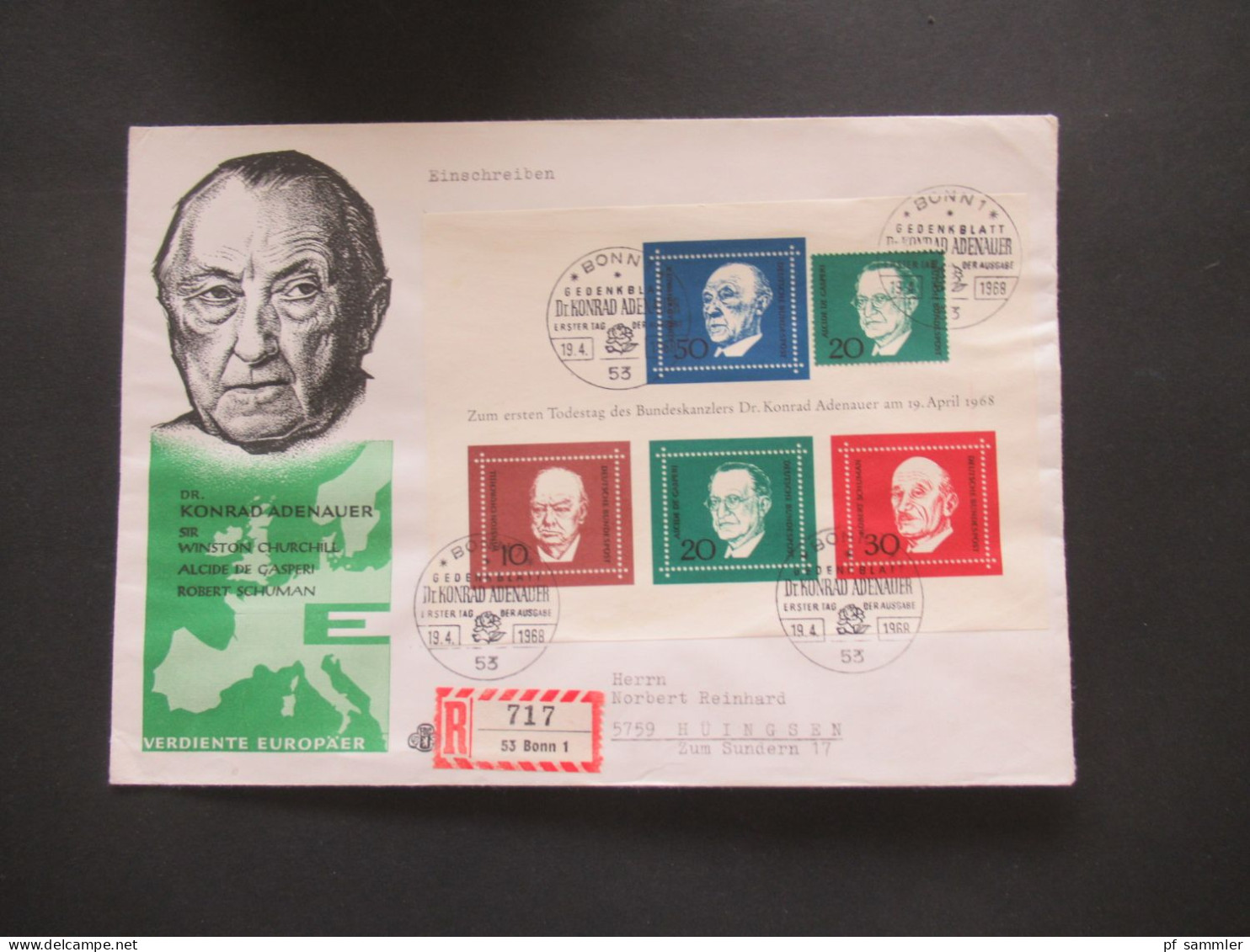 BRD 1968 Block 4 kleiner Belegeposten mit 12x FDC als Einschreiben und 1x Blockeinzelmarken + Block auf gr. Briefstück