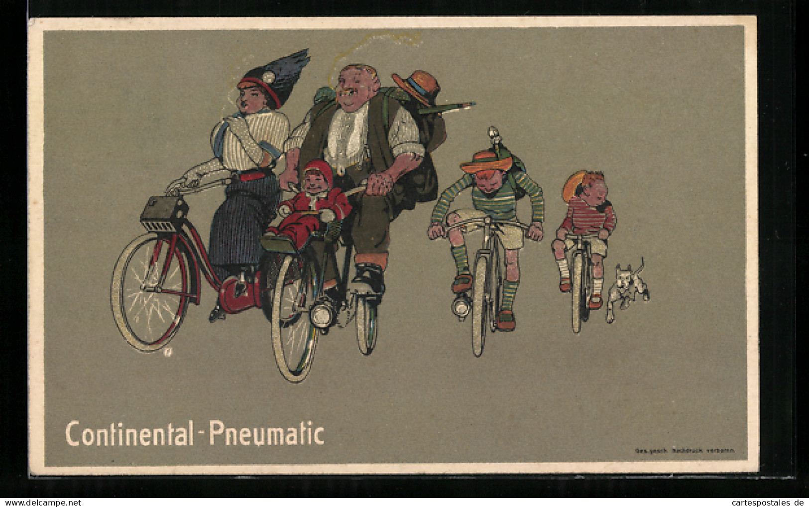 AK Reklame Für Continental-Pneumatic Fahrräder, Familie Unterwegs Auf Fahrrädern  - Publicidad