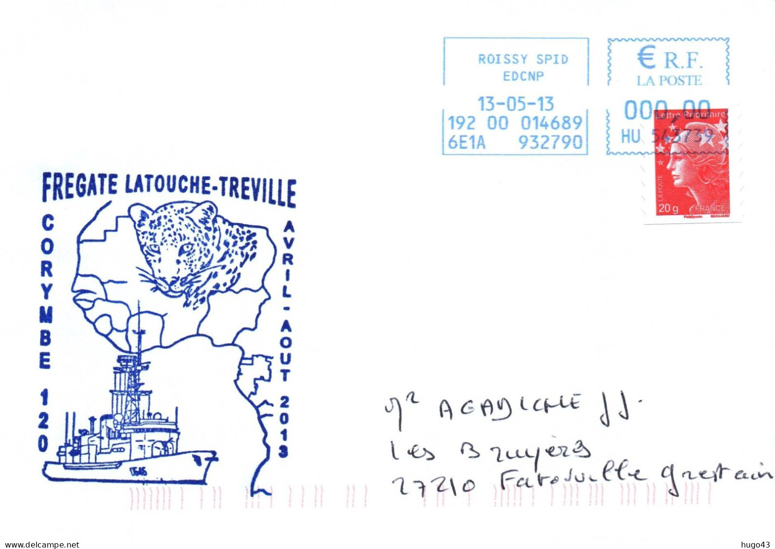 ENVELOPPE AVEC CACHET FREGATE LATOUCHE TREVILLE - OPERATION CORYMBE 120 - LE 13/5/13 - Naval Post