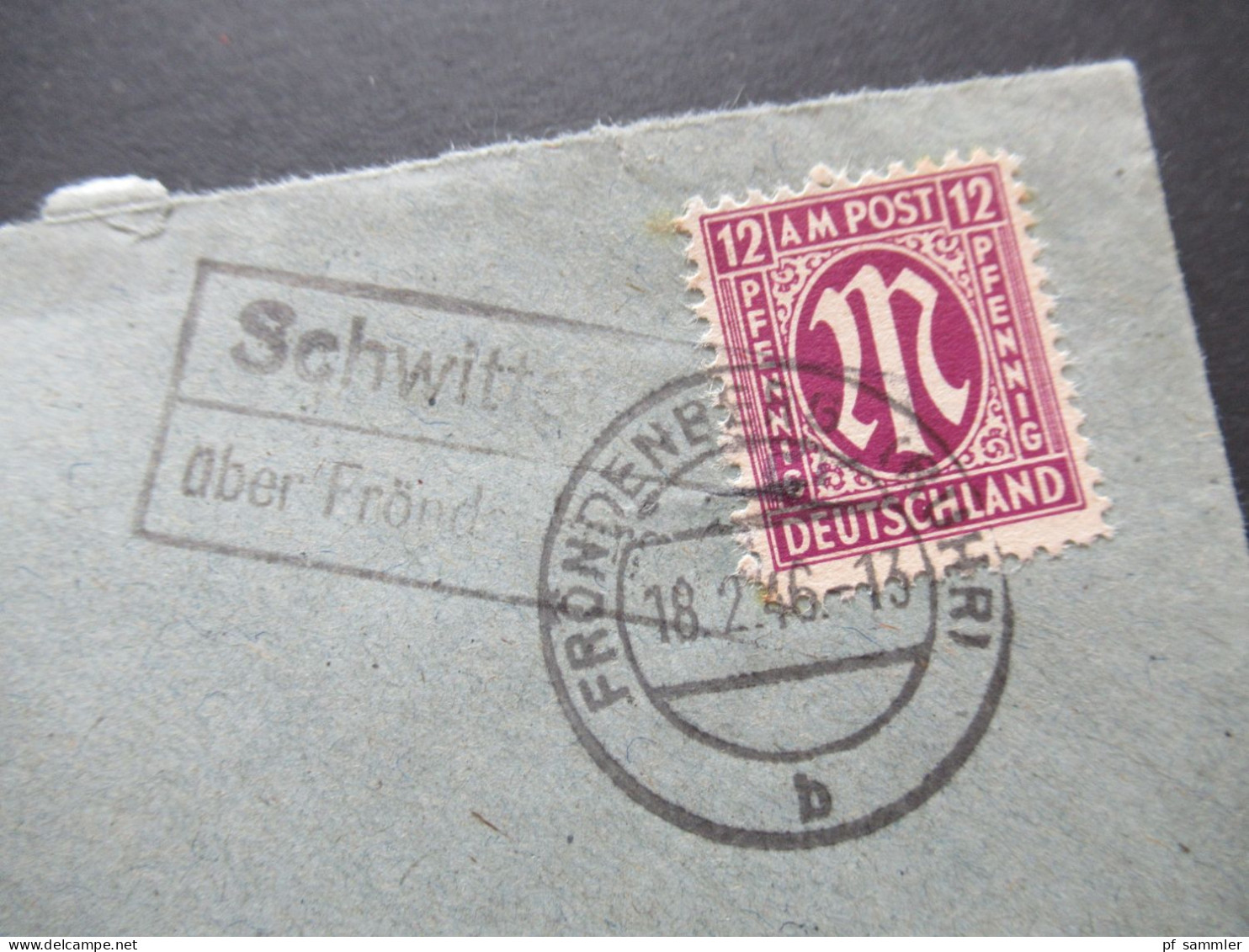 18.2.1945 Bizone Am Post Nr.7 EF Tagesstempel Fröndenberg (Ruhr) Und Landpoststempel Schwitten über Fröndenberg (Ruhr) - Covers & Documents