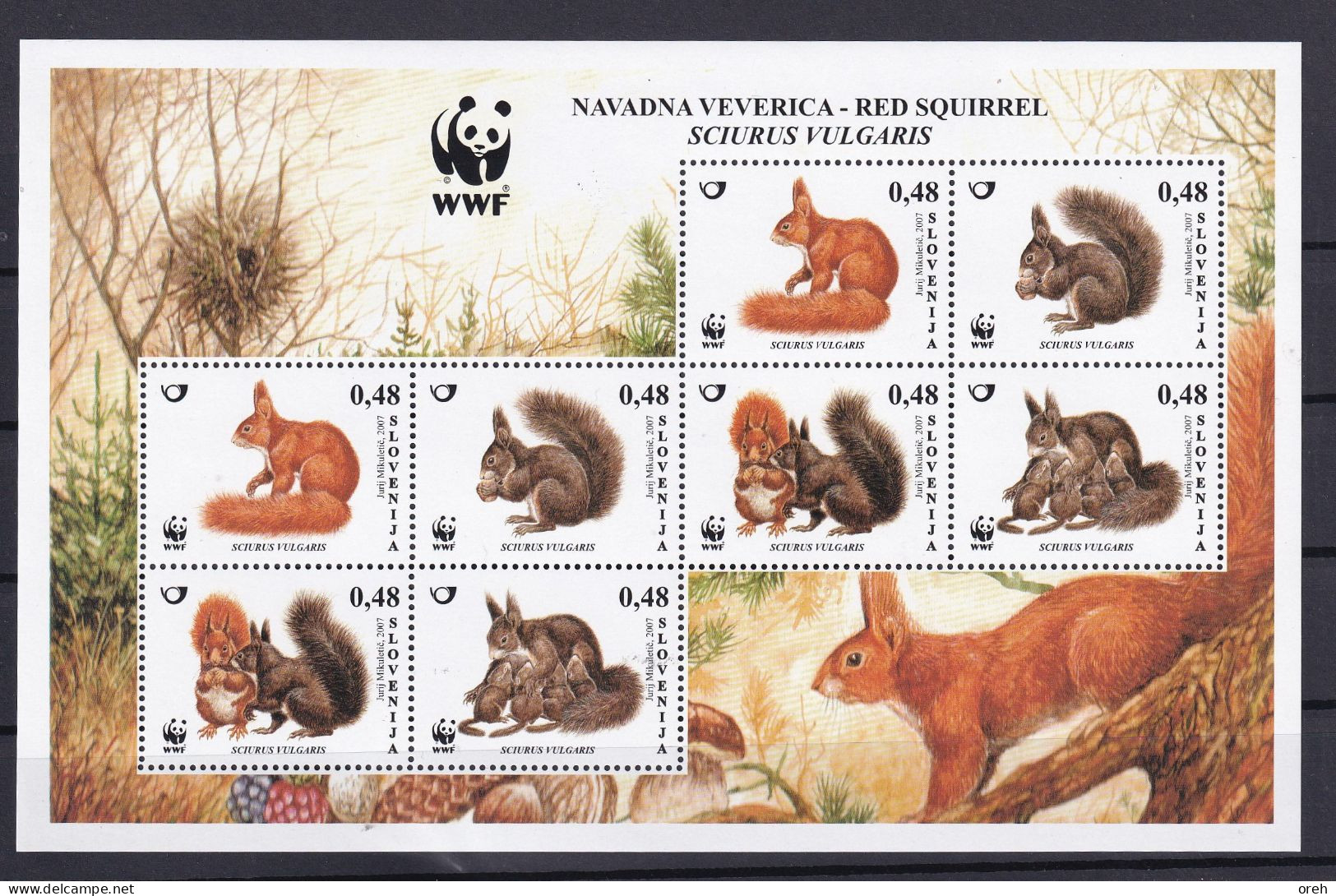 SLOVENIA 2007,FAUNA,SCIURUS VULGARIS,block,WWF,MNH - Rongeurs