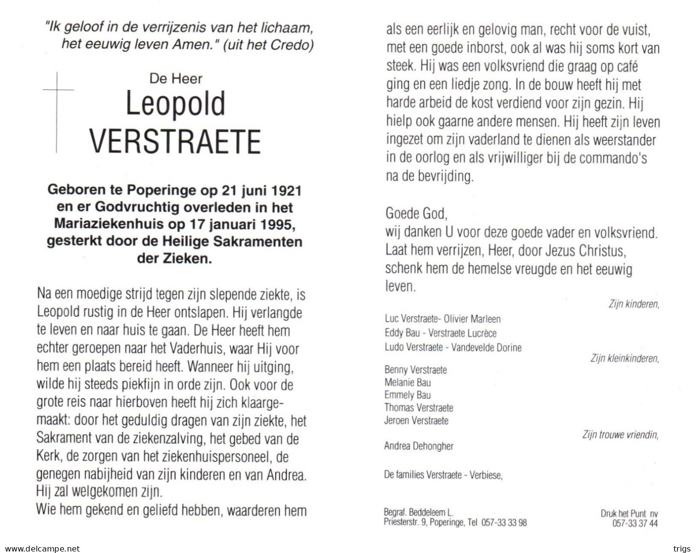 Leopold Verstraete (1921-1995) - Devotieprenten