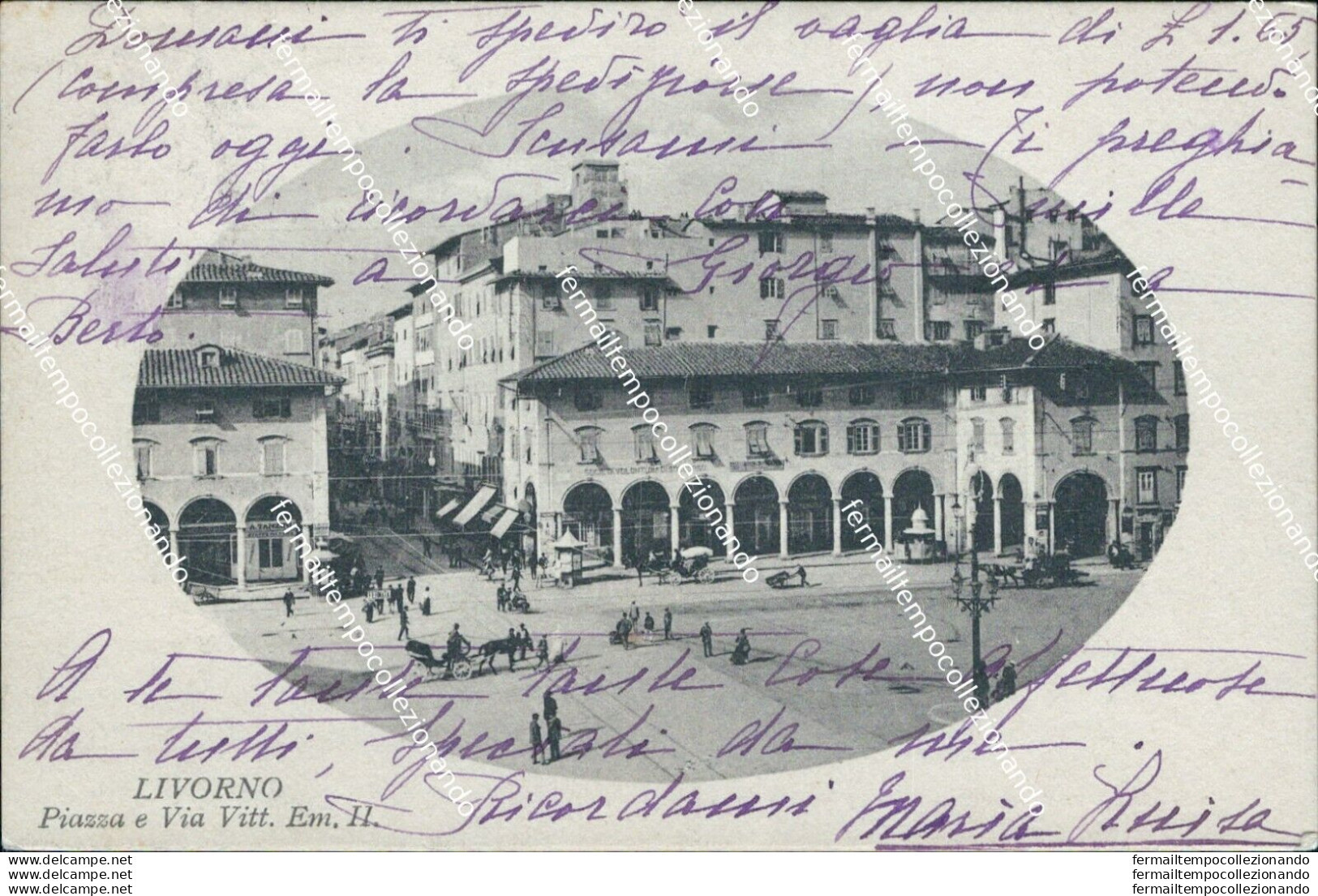 Bf162 Cartolina Livorno Citta' Piazza Vittorio Emanuele II 1914 - Livorno