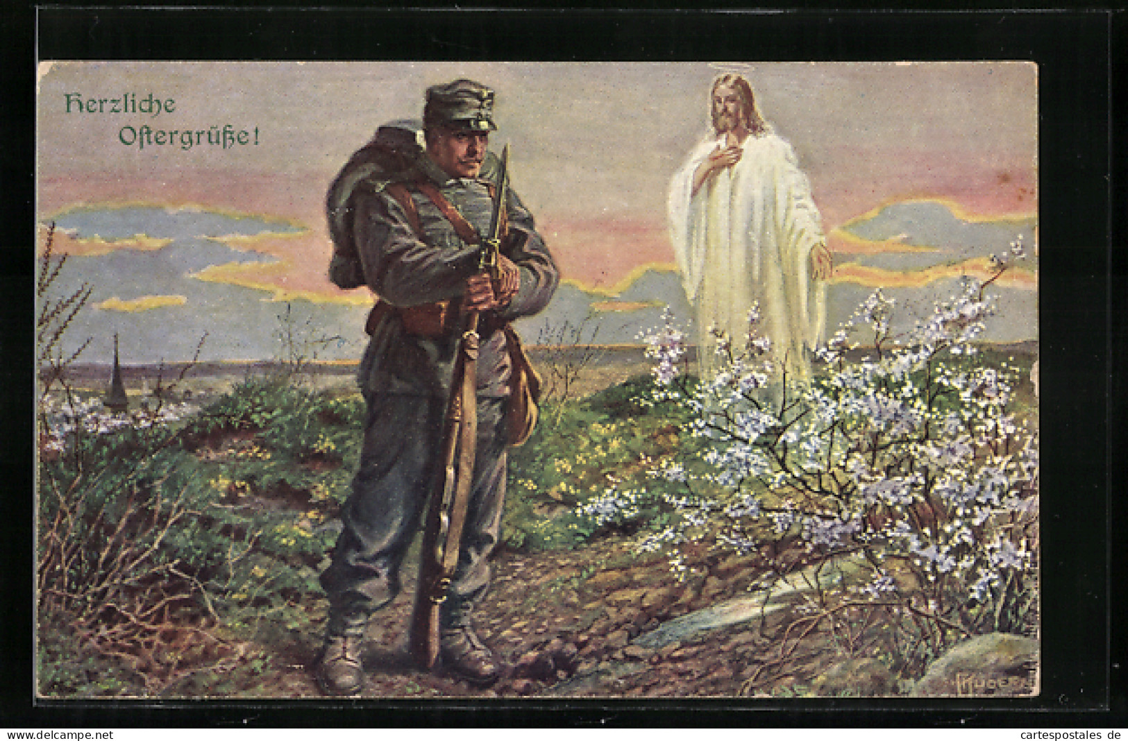 Künstler-AK Franz Kuderna: Soldat Im Feld Mit Jesus-Erscheinung  - Kuderna